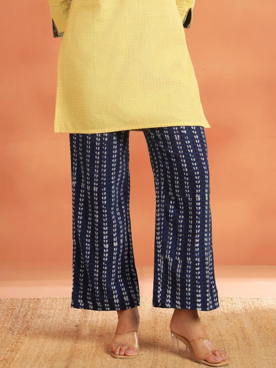 Fabindia Women Textured Printed High-Rise Trousers