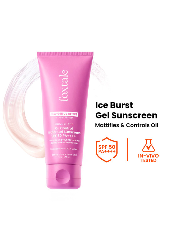 FoxTale In-Vivo Tested Lightweight SPF 50 PA++++ Aqua-Gel Sunscreen for Oily Skin - 50g