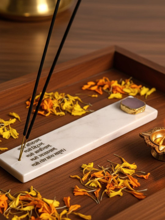 HOMEARTE Marble Easy to Clean Durga Puja Incense Stick Holder