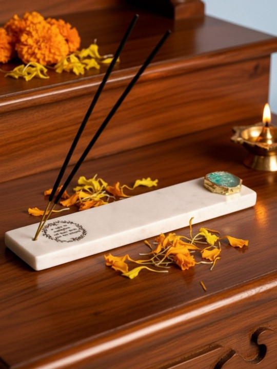 HOMEARTE Marble Scented Durga Puja Incense Stick Holder