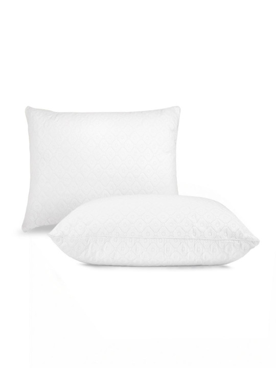Welspun White Solid Polyester Set of 2 Medium Fibre Sleep Pillow-60 x 40 cm