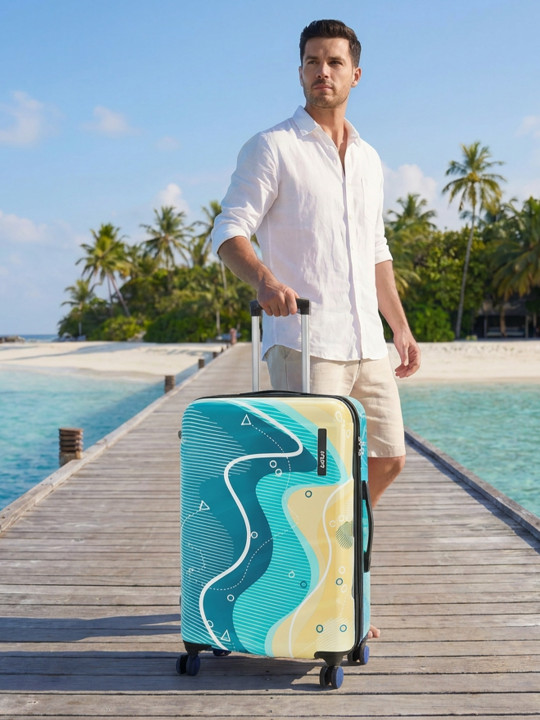 Safari Coastline Printed Poly Carbonate Medium Hard Trolley Bag - 65 cm