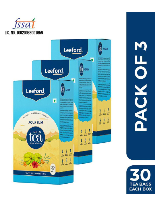 Leeford Pack of 3 Aqua Slim Hibiscus Green Tea for Weight Management - 30 Teabags