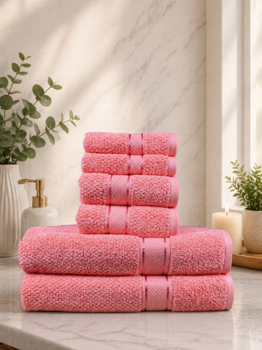 SENSES Pink 6 Pieces Cotton 550 GSM Towel Set