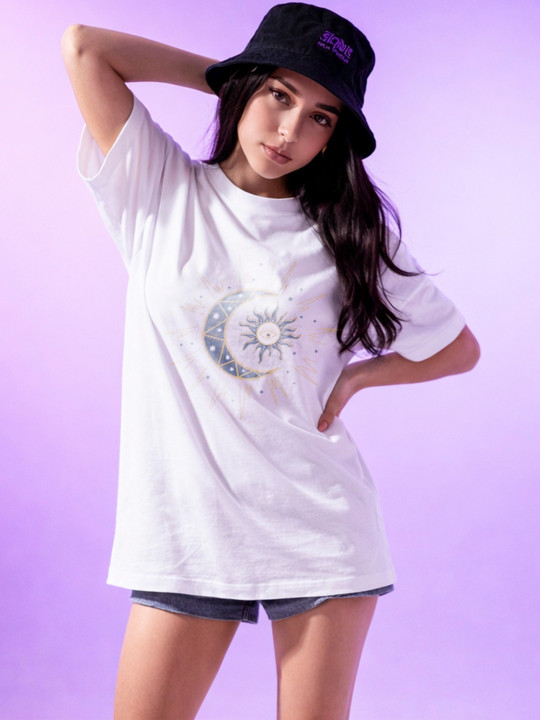 Roadster The Lifestyle Co Printed Organic Cotton Round Neck Oversized Tshirt