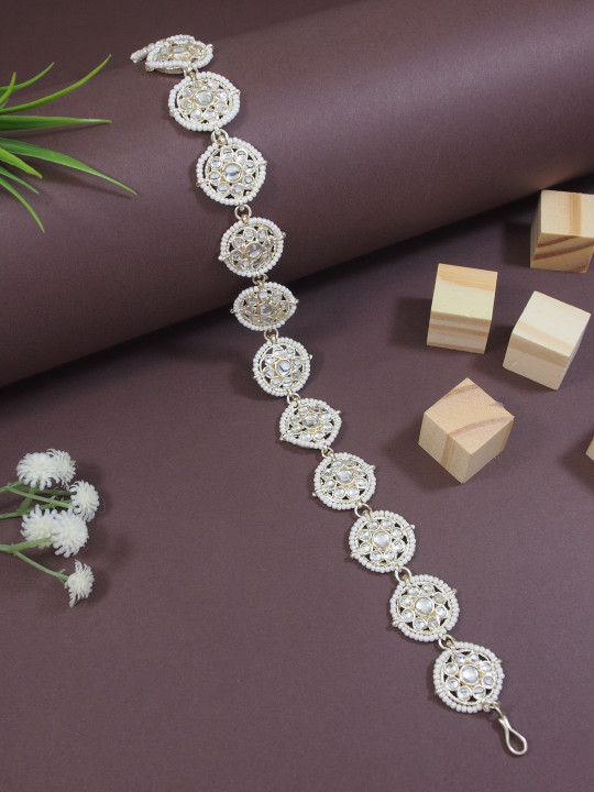 I Jewels Gold-Plated Artificial Stones and Beads Studded Sheeshphool Head Jewellery