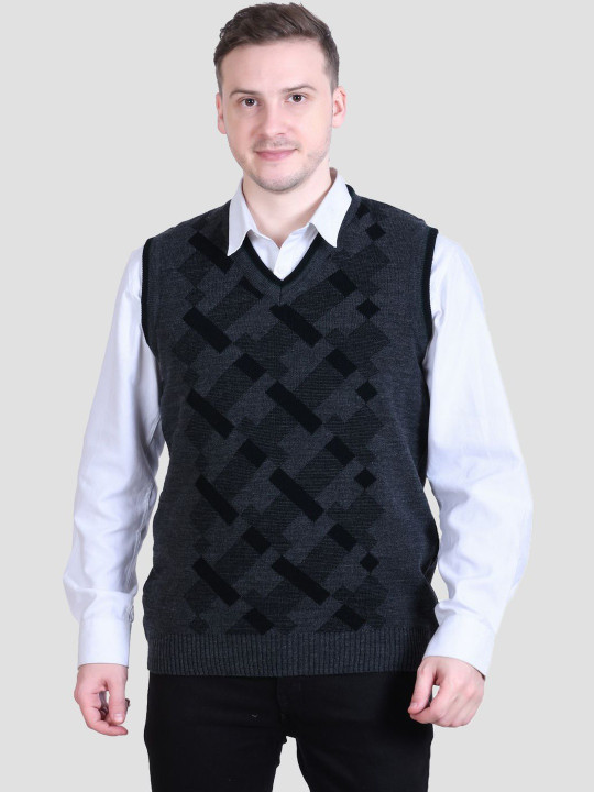 aarbee Men Geometric Printed V-Neck Sweater Vest