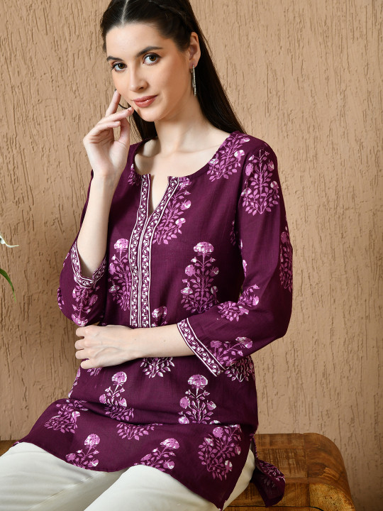 Anouk Rustic Floral Printed V-Neck Pure Cotton Kurti