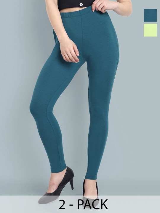ONE SKY Women Pack of 2 Solid Ankle Length Leggings