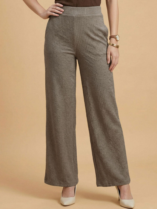 Moda Rapido Women Textured Straight Fit Easy Wash Trousers