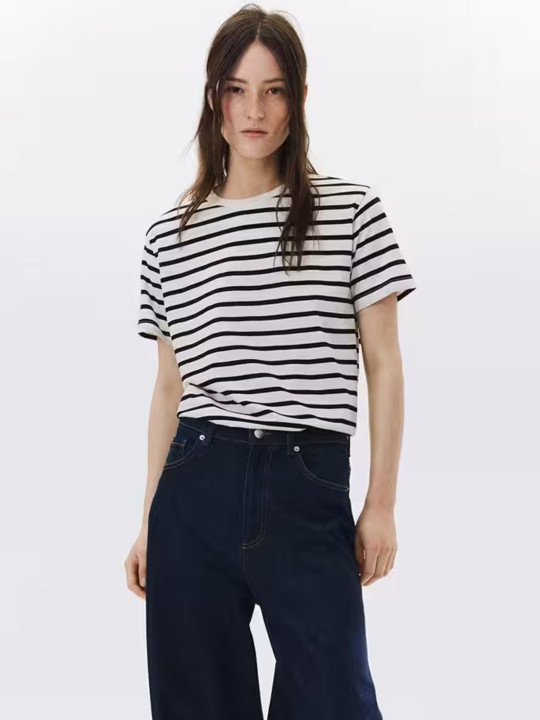Roadster The Lifestyle Co Striped Organic Cotton Round Neck Oversized Tshirt
