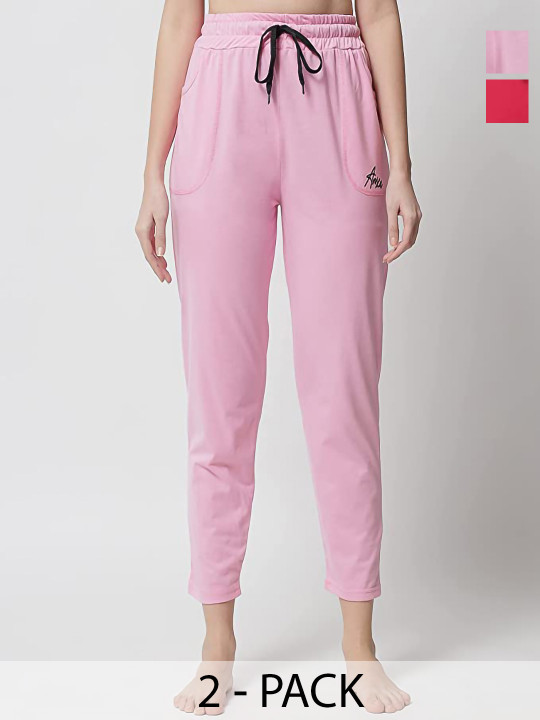 Anixa Women Pack Of 2 Relaxed Fit Cotton Joggers