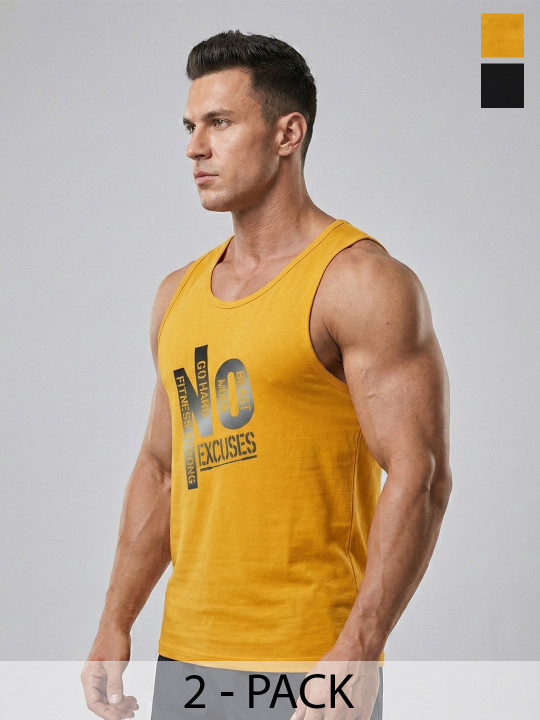 SZN Pack Of 2 Typography Printed Round Neck Gym Vest