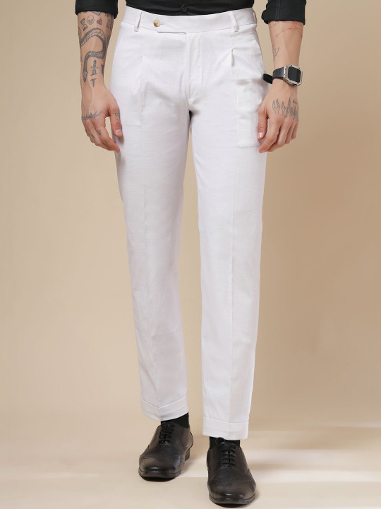 Italian Vega White Men Pleated Linen Gurkha Pants