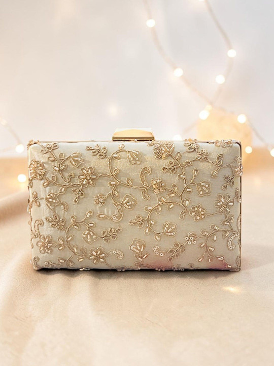 YUVA STREE Embroidered Embellished Foldover Clutch