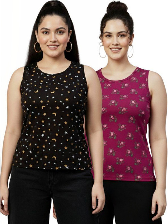 UNFLD Floral Print Cotton Blend Tank Top