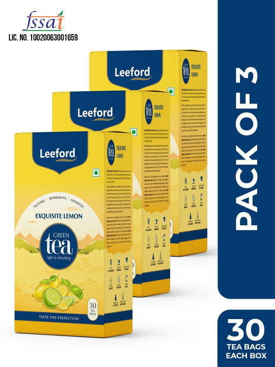 Leeford Pack of 3 Exquisite Lemon Green Tea with Tanginess and for Weight Loss 30 Bags