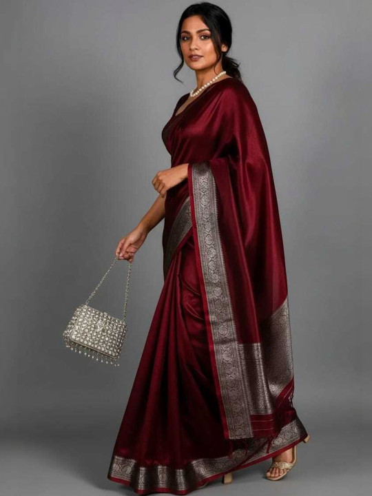 IPI FASHION Woven Design Embroidered Satin Heavy Work Banarasi Saree