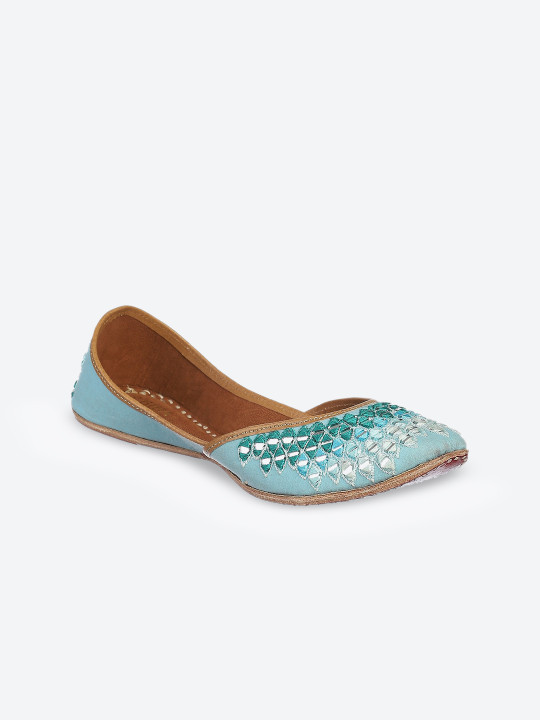 Biba Women Blue Embellished Ethnic Mojaris with Embroidered Flats