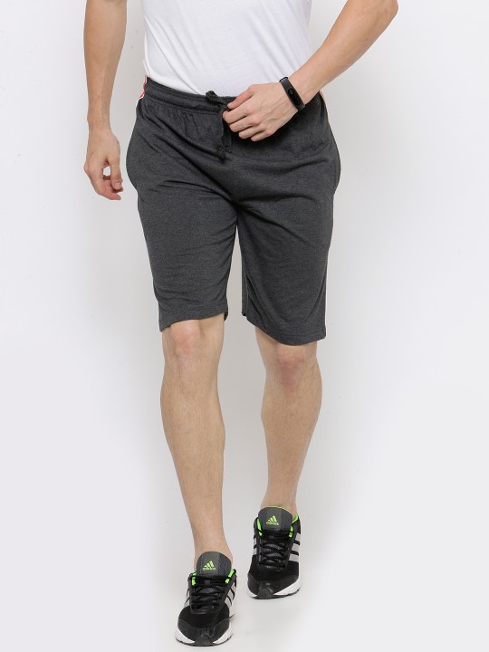 Men Charcoal Grey Solid Regular Fit Sports Shorts 26