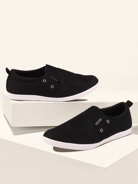 FAUSTO Men Black Slip-On Sneakers