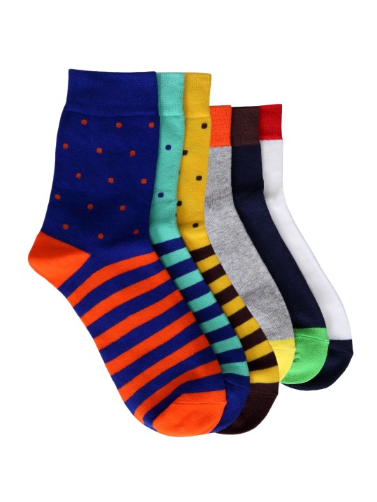 Unisex Pack of 6 Striped & Colourblocked Socks
