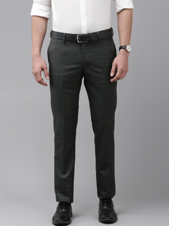 Arrow Men Olive Green Checked Tailored Formal Trousers