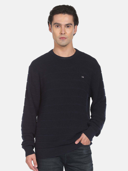 Arrow Sport Men Blue Ribbed Pullover