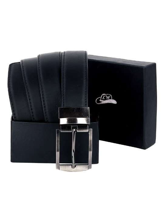 Leather World Men Black Leather Formal Belt