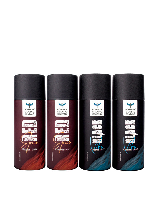 Bombay Shaving Company Men Set of 2 Red Spice & 2 Black Vibe Deodorant Spray – 150ml each