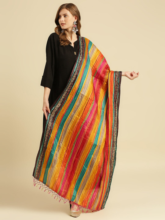 Dupatta Bazaar Yellow & Green Printed Dupatta