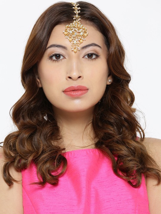 Off-White Gold-Plated Kundan Stone-Studded Maang Tikka