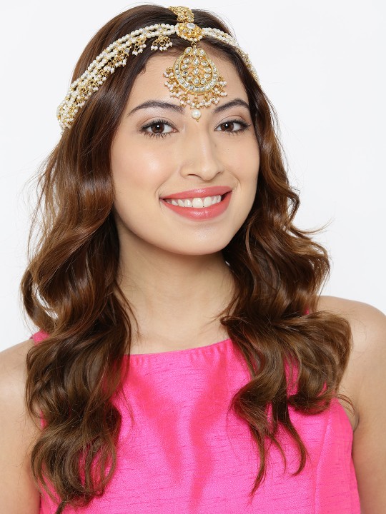 Off-White Gold-Plated Kundan Stone-Studded Matha Patti