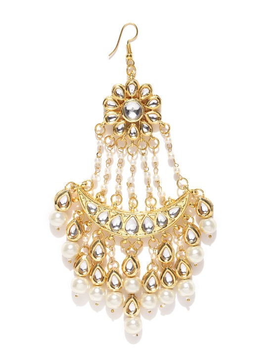 Off-White Gold-Plated Kundan Stone-Studded Jhumar Passa