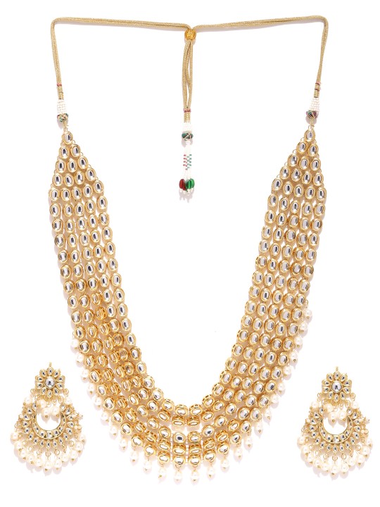 Gold-Toned Beaded Stone-Studded Jewellery Set