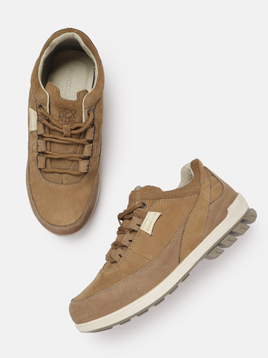Woodland Men Camel Brown Solid Leather Sneakers