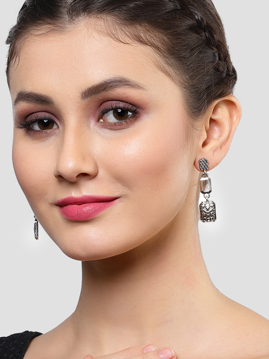 KARATCART Silver-Toned Contemporary Drop Earrings