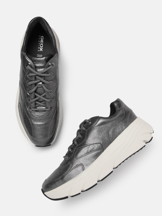 Geox Women Black Leather Sneakers
