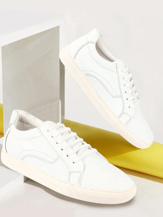 FAUSTO Men White Lightweight Lace Up PU Sneakers