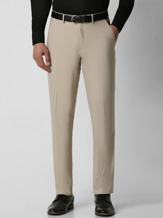 Van Heusen Men Cream-Coloured Solid Slim Fit Formal Trouser