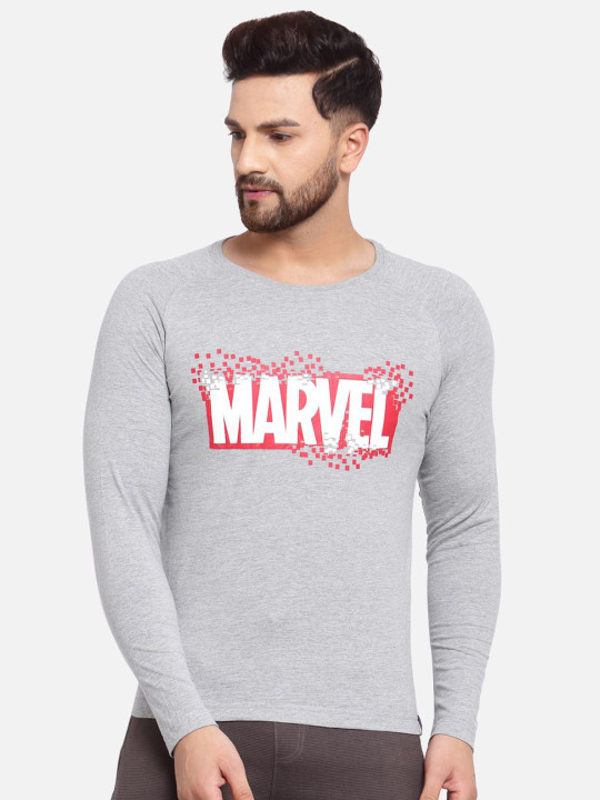 SPORTO Men Grey Typography Printed Slim Fit Cotton T-shirt