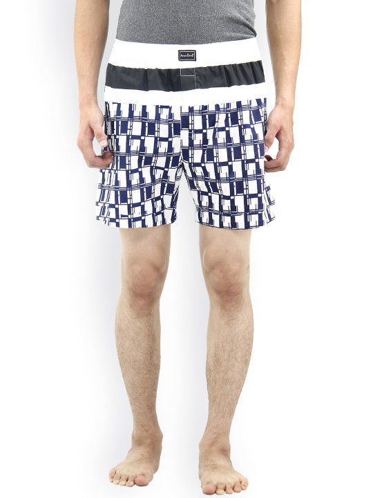 Men White & Blue Printed Boxers AEBXC1135 S