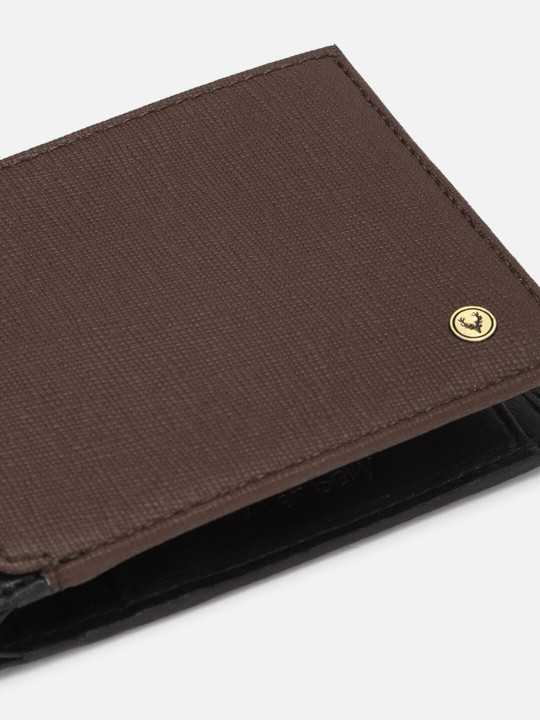 men black & brown textured leather two fold wallet