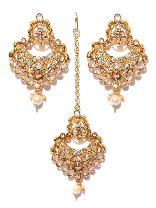 Gold-Plated Handcrafted Stone-Studded Jewellery Set