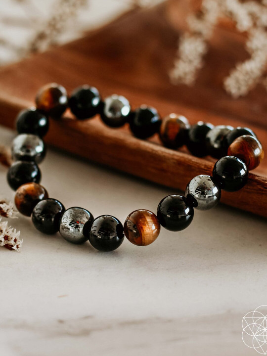 Young & Forever Unisex Brown & Black Brass Tigers Eye Handcrafted Bracelet