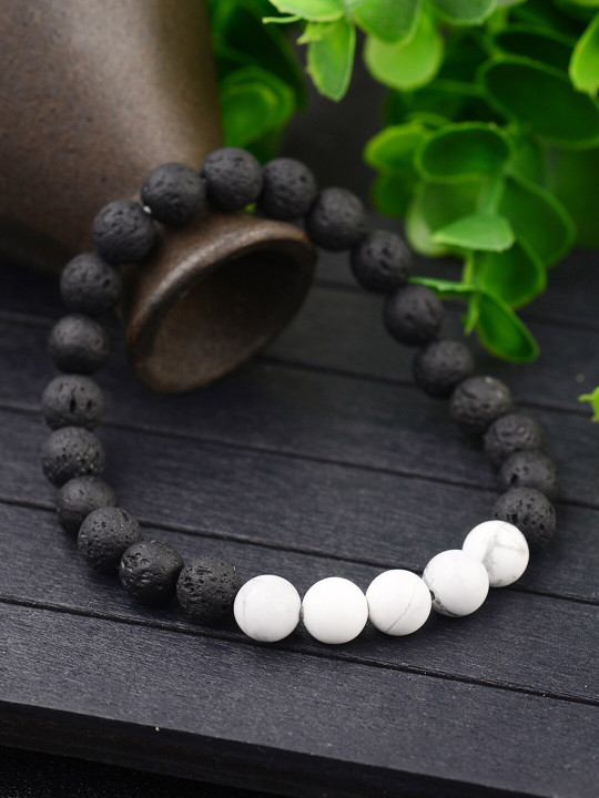 Young & Forever Unisex White & Black Brass Crystals Handcrafted Bracelet