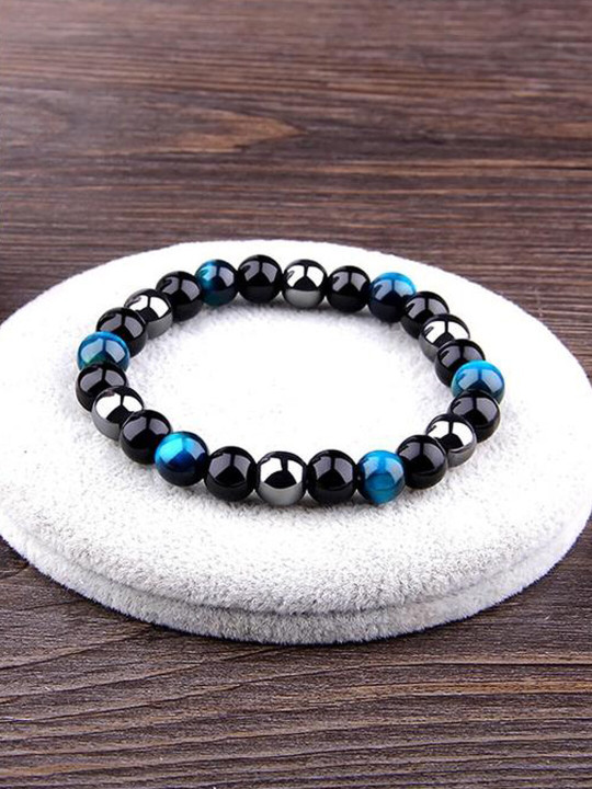 Young & Forever Unisex Blue & Black Brass Tigers Eye Handcrafted Bracelet