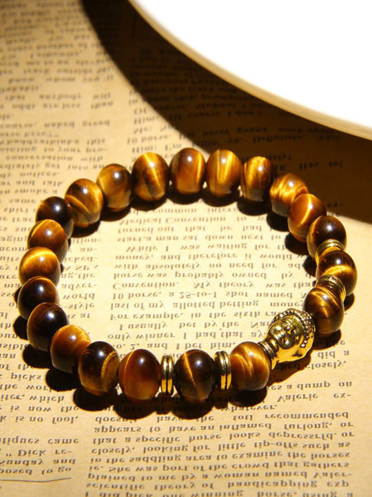 Young & Forever Unisex Brown & Yellow Brass Tigers Eye Handcrafted Brass-Plated Bracelet