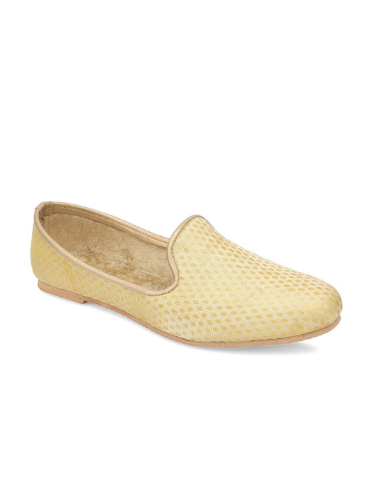 DESI COLOUR Men Gold-Toned Woven Design Loafers