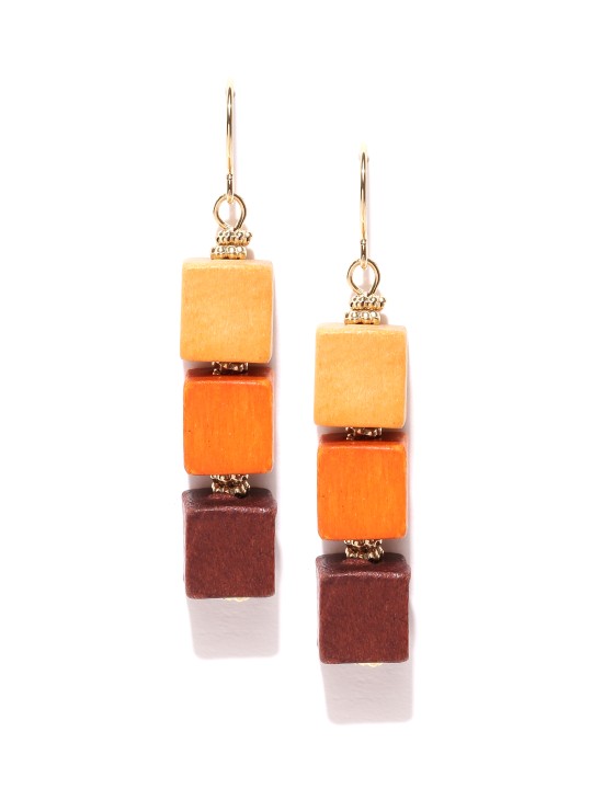 Brown & Orange Square Drop Earrings